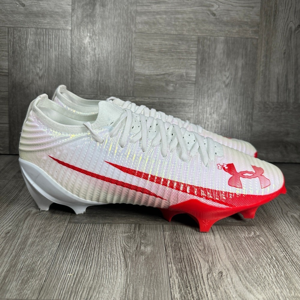 Under Armour Football Cleats Blur Pro Mens 13 White Red NEW 3028220-101